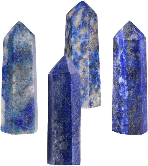 SUNYIK Gemstone Healing Crystal Points Wand, Single Terminated Wand Prism for Meditation, Lapis Lazuli, Pack of 4...
