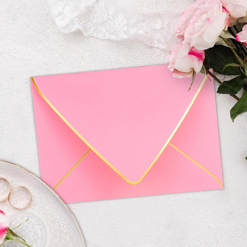 5x7 Envelopes for Invitations with Gold Border,V-Flap Envelopes 50 Pack,A7 Envelopes for Cards,Wedding,Invitations,Baby Shower,All Occasions(Pink)...