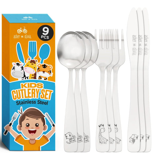 Kids and Toddler Utensils Silverware Set – 9-Piece Toddler Silverware Includes 3 Forks 3 Spoons and 3 Kid-Friendly Knives - kids Metal silverware ...