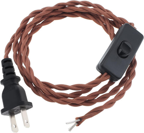 RTNLIT 11.8Ft Twisted Cloth Covered Lamp Cord with Switch Button and Molded Plug,18-Gauge Fabric Electrical Cord, Stripped Ends Ready for Wiring(3...