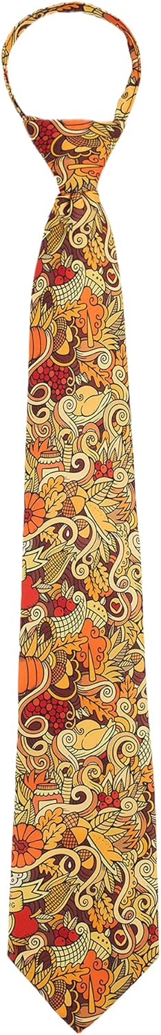 Jacob Alexander Men's Doodle Art Celebration Dinner Happy Thanksgiving Zipper Neck Tie - Yellow Orange...