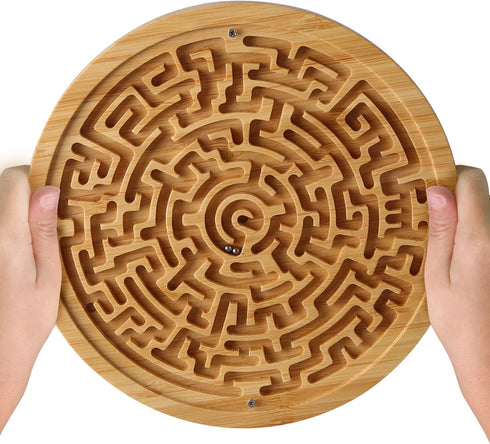 Round Wooden Labyrinth Board Game - Marble Maze for Education and Fun, Toddler Activity Board, Brain Teaser Puzzle Logic Game with Two Metal Balls...