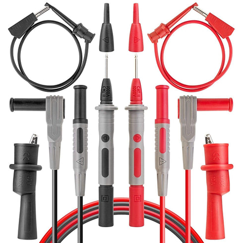 AstroAI 8Pcs Multimeter Test Leads Set with Alligator Clips, Plunger Test Mini Hooks and Test Probes 1000V 10A CAT III & CAT IV 600V for Fluke, KA...