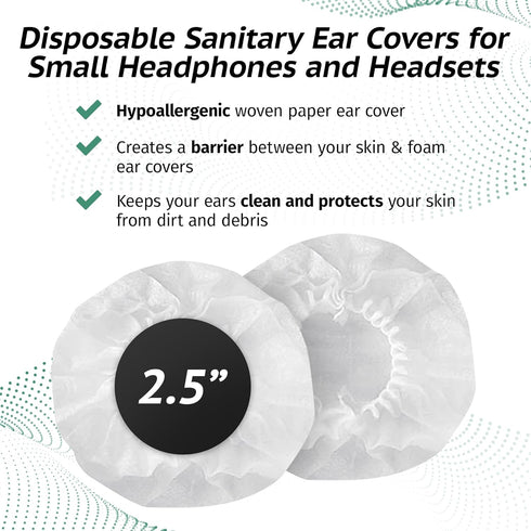Sonic Technology Disposable Sanitary Ear Covers for Headphones and Headsets: 50 Pair (2.5") Woven Paper Head Phone Ear Caps - Hygienic Headset & H...