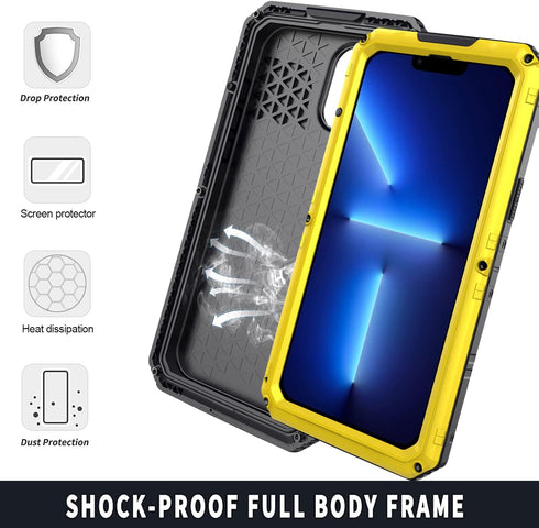 Waterproof Case for iPhone 13 Metal Case Heavy Duty Case Full Body Dustproof Dropproof Aluminum Alloy Case with Silicone Built-in Screen Protector...