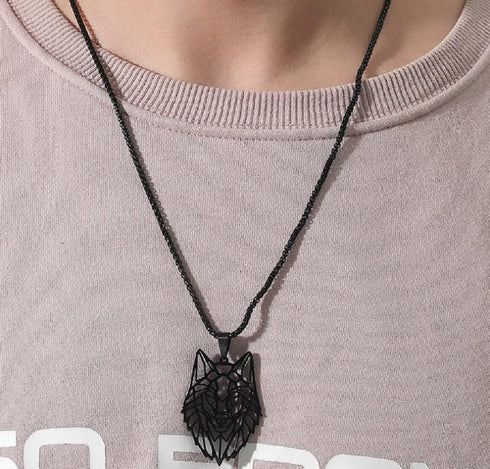 Wolf Head Pendant Necklace Stainless Steel Hollow Style Animal Pendant Silver/Black Cool Chain for Men and Teens Boy Punk Jewelry...