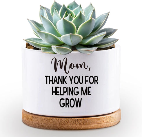 Thank You for Helping Me Grow - Succulent Plant Planters Ceramic Flower Pots Mom Birthday Pot for Her, Indoor Home Garden Planting Pot, Thank You ...