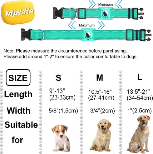 Airtag Dog Collar for Small Dogs, Reflective Dog Collars with Silicone AirTag Holder, Nylon Adjustable Dog Collars for Medium Large Dogs, Teal...