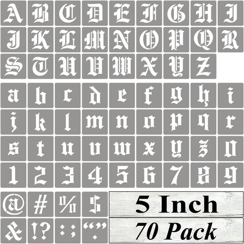 5 Inch Alphabet Letter Stencils for Painting - 70 Pack Old English Letter Stencil Templates with Numbers and Signs for Painting on Wood, Reusable ...