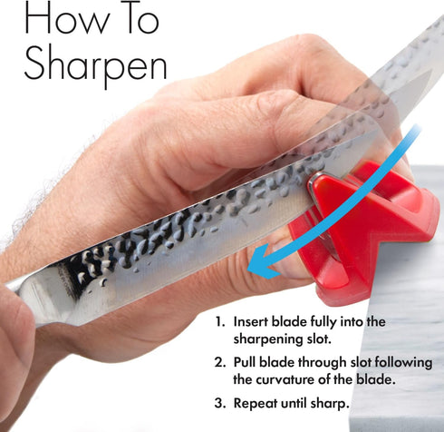 50883 - Edge Grip 2-Stage Knife Sharpener - Red - Coarse & Fine Sharpeners - Compact - Stable Non-Slip Base - Soft Grip Rubber Handle - Straight &...