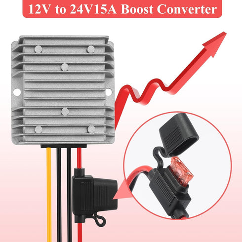 DC/DC 10-22V to 24V Voltage Converter with Fuse 24V15A 360W MAX Power Transformer Waterproof Boost Module for Automotive, LED Lights, Construction...