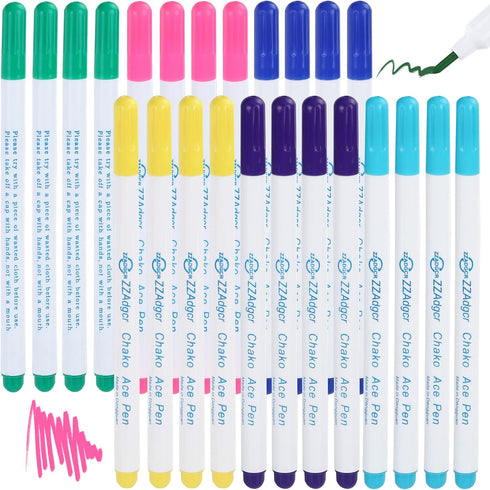 24-Pack,6-Color Disappearing Erasable Ink Fabric Marker Pen for Sewing Marking Washable Art and Lettering...
