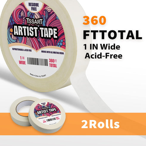2 Pack White Artist Tape - Masking Artists Tape for Drafting Art Watercolor Painting Canvas Framing - Acid Free 1 Inch Wide 360FT Long Total...