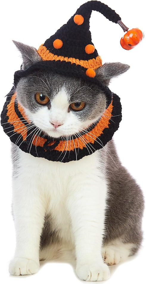 Cat Halloween Hats Handmade Crochet Pet Hat Dog Halloween Master Costumes Cap Cat Cute Accessory for Dogs Cats Pets Hat (S)...