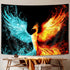 Fantasy Phoenix Tapestry, Water Ice and Fire Rising Phoenix Animal Anime Wall Hanging for Bedroom, Aesthetic Tapestry for Men Beach Blanket Colleg...