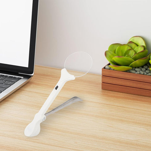 Rongon 5X Handheld Magnifying Glass Portable Magnifying Tweezers Lighted Magnifier with 2 LED Lights and Precision Tweezers Loupe for Inspection H...