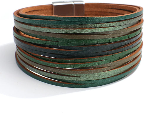 Handmade Layered Leather Bracelets Wrap for Women Stackable Chunky Colored Men Cuff Bracelet Wristband Bangle Gifts...
