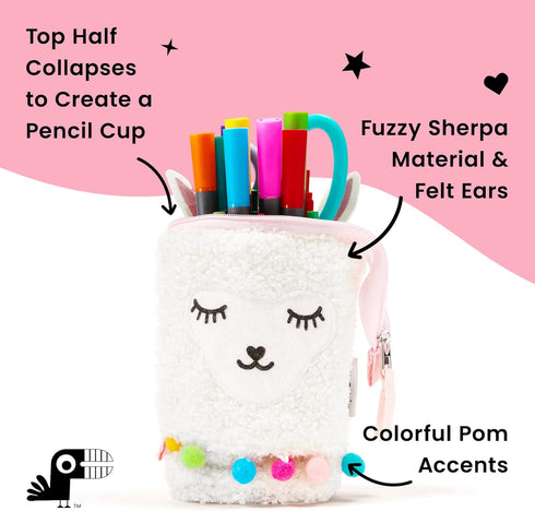 Yoobi Llama Standing Fuzzy Pencil Case – Cute Llama Storage Pouch for Kids & Adults – Fun for School, Art & Makeup Brushes...