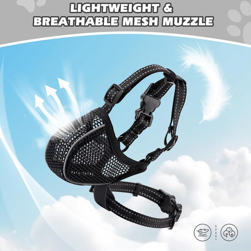 Dog Muzzle,Mesh Soft Muzzle for Small Medium Large Sized Dogs, Breathable Reflective Adjustable Puppy Muzzles with Collar for Scavenging Grooming ...