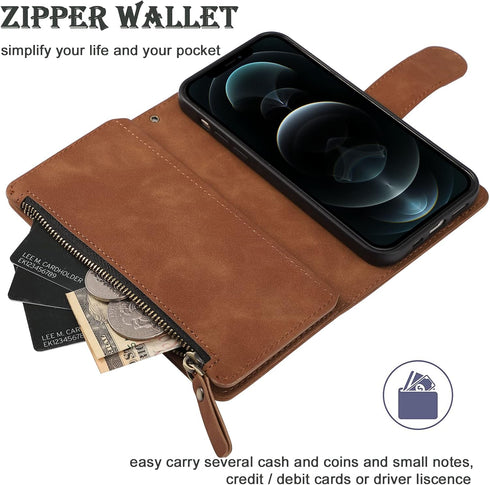RANYOK Wallet Case Compatible with iPhone 11 (6.1 inch), Premium PU Leather Zipper Flip Folio Wallet RFID Blocking with Wrist Strap Magnetic Closu...