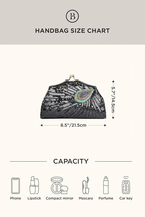 BABEYOND 1920s Flapper Peacock Clutch - Gatsby Sequined Evening Handbag Beaded Bag for Prom Cocktail Party...
