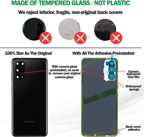 Galaxy S20 Back Cover Glass Replacement with Pre-Installed Camera Lens + All The Adhesive + Repair Tool Kit for Samsung Galaxy S20 SM-G980/ SM-G98...