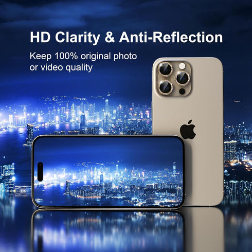 Compatible for iPhone 15 Pro/iPhone 15 Pro Max Camera Lens Protector Bling, 9H Tempered Glass Camera Cover Screen Protector Metal Individual Ring ...
