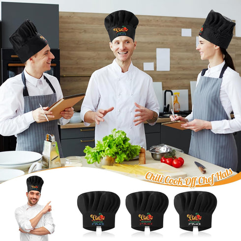 3 Pcs Chili Cook Off Chef Hats Black Chili Cook Off Champion Cooking Hats Chili Contest Adjustable Hat Chili Cook Off Prizes for Men Women 1st 2nd...
