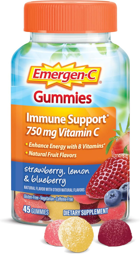 Emergen-C 750mg Vitamin C Gummies for Adults, Immune Support Gummies, Gluten Free, Strawberry, Lemon and Blueberry Flavors - 45 Count...