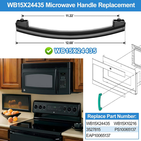 Upgraded WB15X24435 Microwave Door Handle Compatible with General Electric GE Microwave Handle Replacement, Black GE Microwave Door Handle JVM1540...