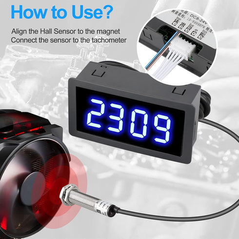 EEEkit 4 Digital Blue LED Tachometer, RPM Speed Meter Digital Motor with Hall Proximity Switch Sensor NPN for Conveyor Belts...