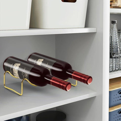 Countertop Wine Rack, 2 Bottles Wine Storage, Metal Wine Holder, Cup and Water Bottle Organizer for Cabinet, Pantry, Gold...