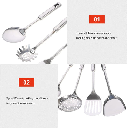UPKOCH 7pcs Cooking Utensils Set Stainless Steel Kitchenware Cooking Soup Ladle Shovel Strainer Cooking Tool for Kitchen...