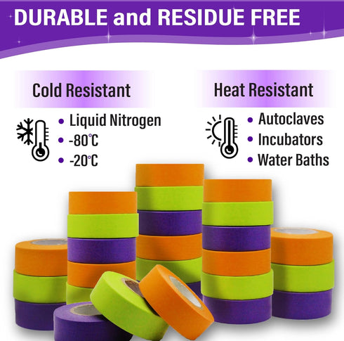 Laboratory Labeling Tape - 1200 inches Long x 1 inch Wide - Extreme Temperature Resistant - Water Resistant - Freezer, Autoclave, Lab Tape - 3 Pac...