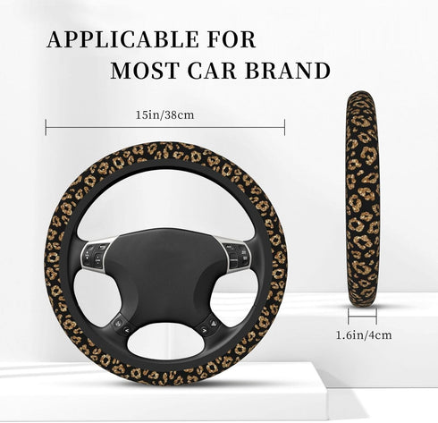 Leopard Cheetah Print Animal Gold Black Steering Wheel Cover for Women Men Girls Car Accessories Decor Anti-Slip Neoprene Auto Steering Wheel Cove...