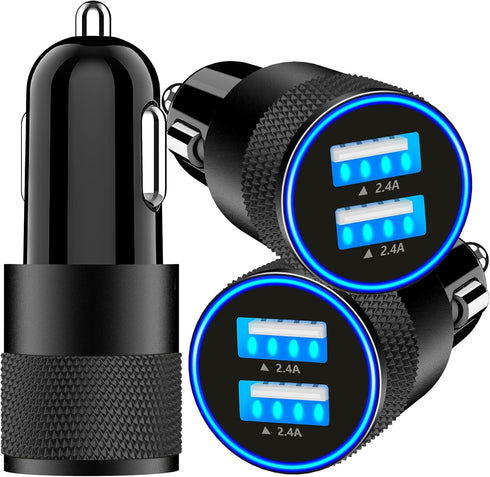 USB Car Charger, Rombica 3Pack 4.8A USB Car Charger Fast Charging Adapter, Dual USB Car Power Cigarette Lighter Charger for iPhone 15 14 13 12 11 ...
