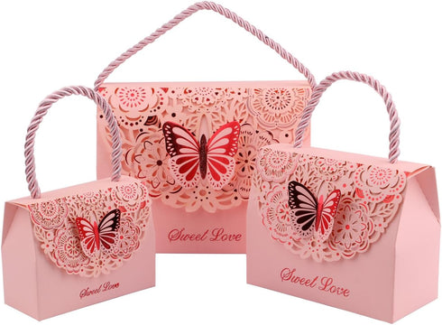 Driew Butterflies Purse Party Favor bags, 20 Pack Baby Shower Candy Gift Chocolate Favor Box Set with Handle for Wedding Decorative, Anniversary, ...