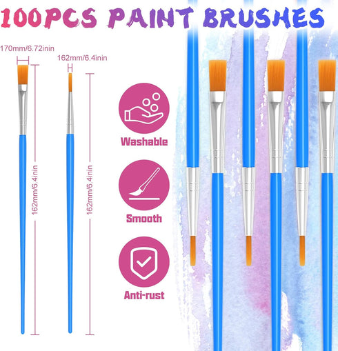 Paint Brushes Set for Acrylic Painting, 50 Pcs Flat and 50 Pcs Round Art Paint Brushes Acrylic Paint Brush, Paint Brushes for Kids Adults Oil Wate...
