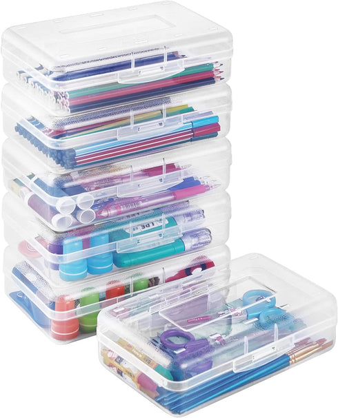 Sooez 6 Pack Clear Pencil Box, Plastic Large Capacity with Snap-tight Lid, Office Supplies Storage Organizer Stackable Design and Stylish...