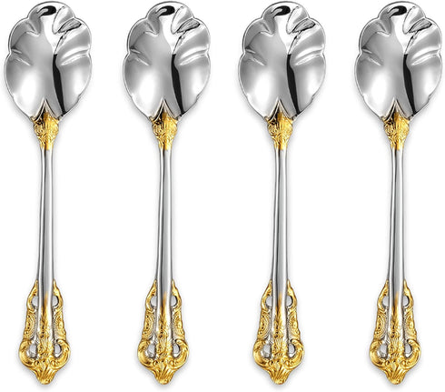 KEAWELL 6" Tea Spoons Set of 4, Coffee Espresso Demitasse Vintage Tea Spoon, 18/10 Stainless Steel, Gold Accent...
