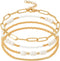 Dainty Gold Pearl Beaded Bracelets for Women 14K Real Gold Plated Bead Pearl Beads Bracelets Stackable Paperclip Link Stretch Bracelets Set Gold B...
