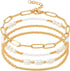 Dainty Gold Pearl Beaded Bracelets for Women 14K Real Gold Plated Bead Pearl Beads Bracelets Stackable Paperclip Link Stretch Bracelets Set Gold B...