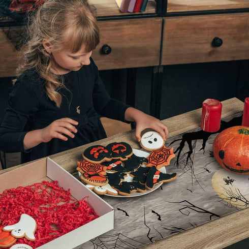 Nialnant Halloween Table Runner,Scary Gnome Truck Trees Halloween Runners for Table Decorations Farmhouse Kitchen Dining Party Indoor Outdoor - 13...