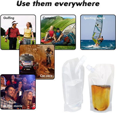 20 Pcs Liquor Flasks Cruise Pouch Reusable Sneak Travel Drinking Alcohol Flask Concealable Plastic Flasks bags with Funnel (16 oz)...
