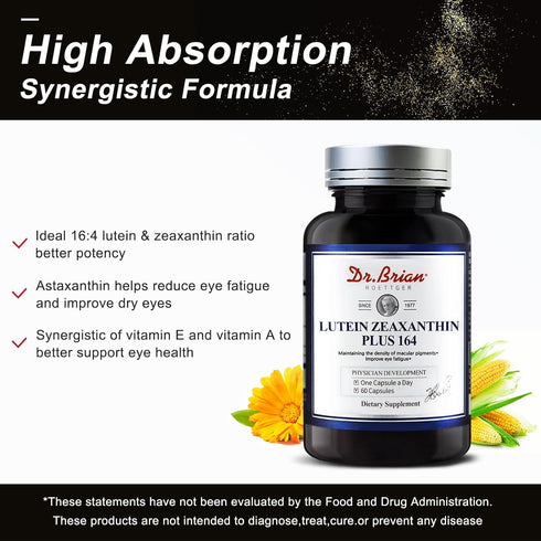 Dr. Brian Eye Vitamins Lutein & Zeaxanthin Capsule Lutein Supplement with Lutein 16mg Zeaxanthin 4mg Astaxanthin 5mg Vitamin A 2333iu Vitamin E 9i...
