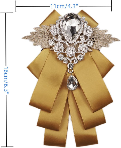 golden bow tie for men rhinestone bow brooch jabot collar pin pretie Multi layer Neckties Ribbon Bowtie for Men Groomsmen gift...