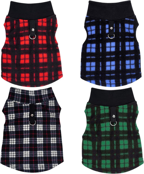 4 Pieces Buffalo Plaid Dog Sweaters with Leash Ring Soft Fleece Vest Dog Pullover Warm Jacket Pet Dog Clothes Winter Dog Outfits for Small Puppy C...