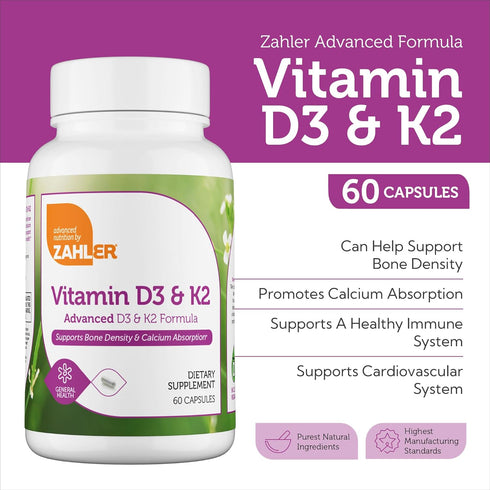 Zahler Vitamin D3 5000 IU K2 - Advanced Vitamin D3 K2 Formula - Bone Density & Calcium Absorption - Kosher Vegetarian MK7 Vitamin K2 D3 Vitamin Su...