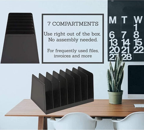 1InTheOffice Desktop File Organizer Vertical, Mail Organizer, 7 Compartments Office File Sorter, 4-3/4" H x 8-3/4" W x 5-1/2" D, Plastic, Black...
