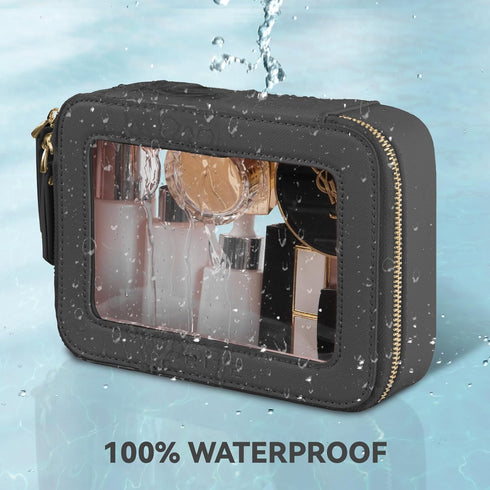 Clear Makeup Bag Cosmetic Organizer Case Waterproof Travel Toiletry Bag Skincare Pouch with Golden Zipper(Black)...
